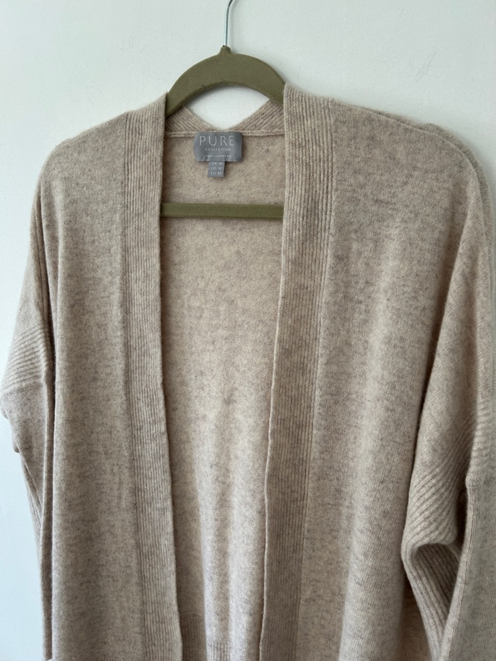 Pure Collection Cashmere Sweater Women's Medium Open Front Luxury Beige Cardigan - Picture 13 of 16